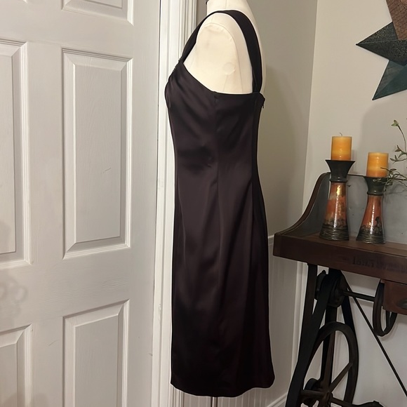 David Meister Brown Rhinestone Halter Neck Evening Dress Sheath Stretch - Picture 4 of 8